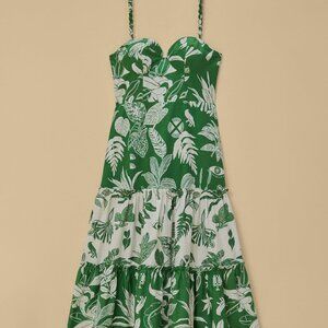 Farm Rio Green Forest Soul Mix Midi Dress Size XS